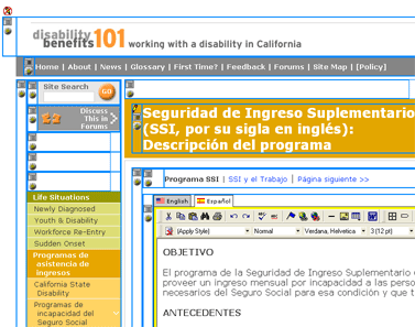 Web editor screen shot with Spanish language tab